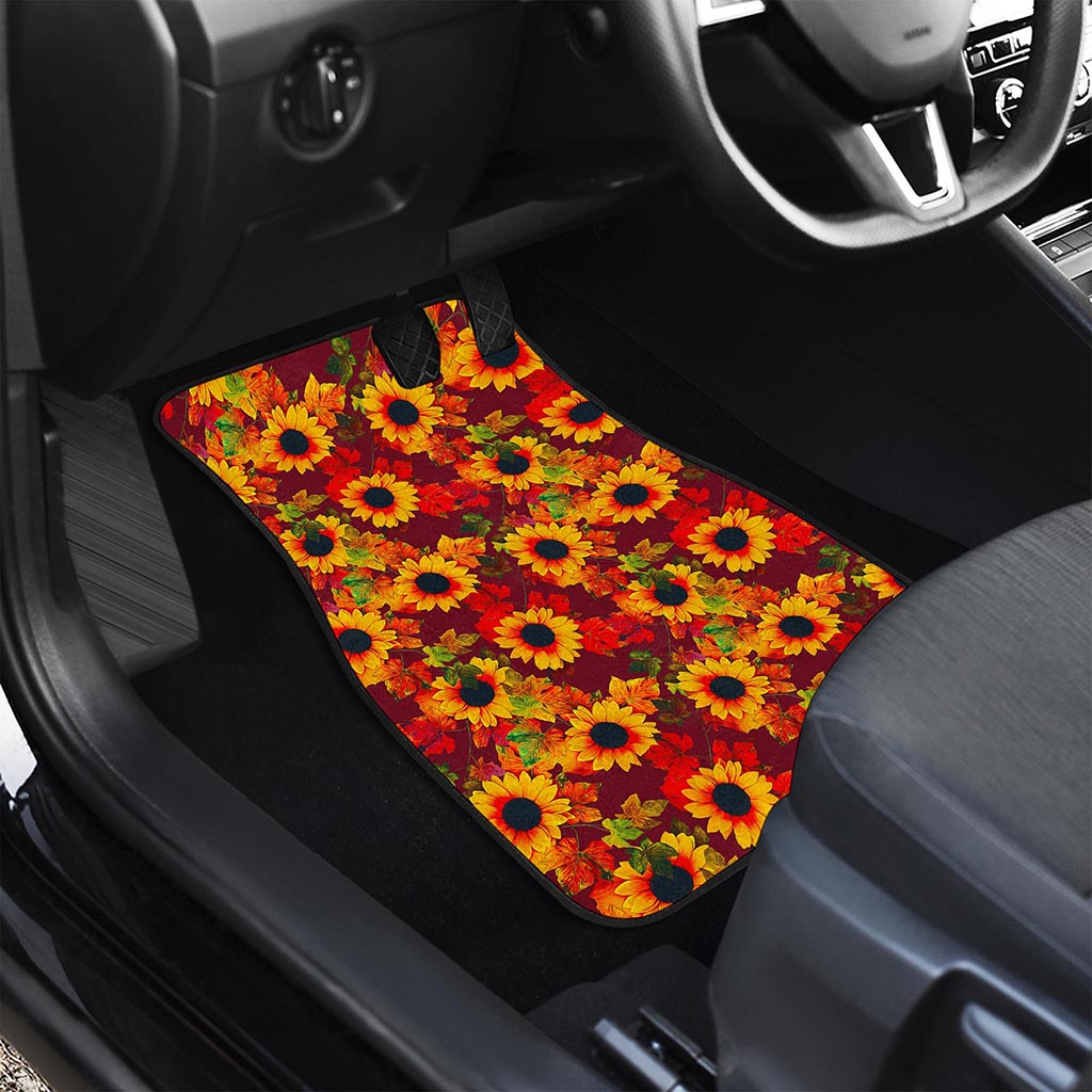 Red Autumn Sunflower Pattern Print Front and Back Car Floor Mats