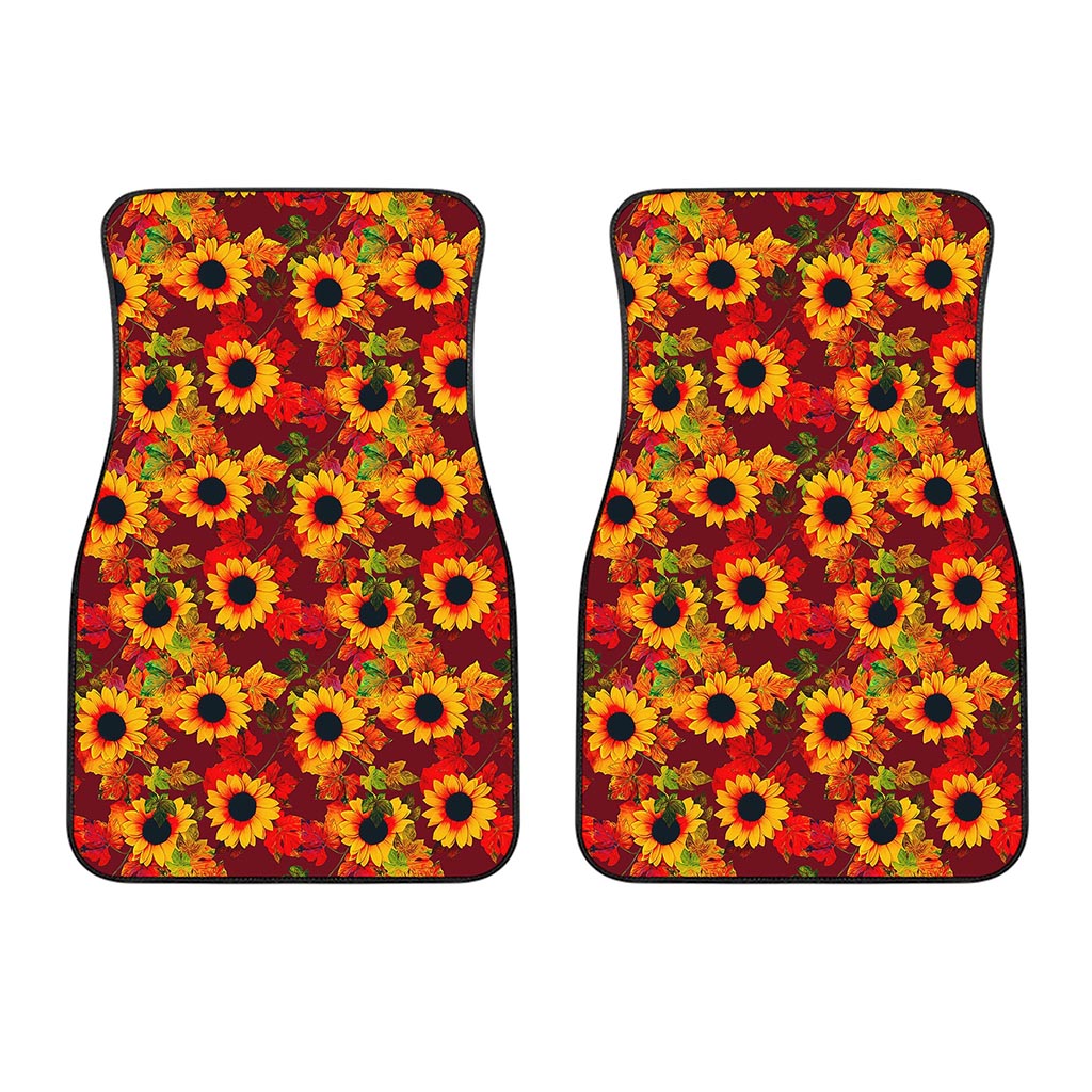 Red Autumn Sunflower Pattern Print Front Car Floor Mats