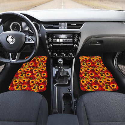Red Autumn Sunflower Pattern Print Front Car Floor Mats
