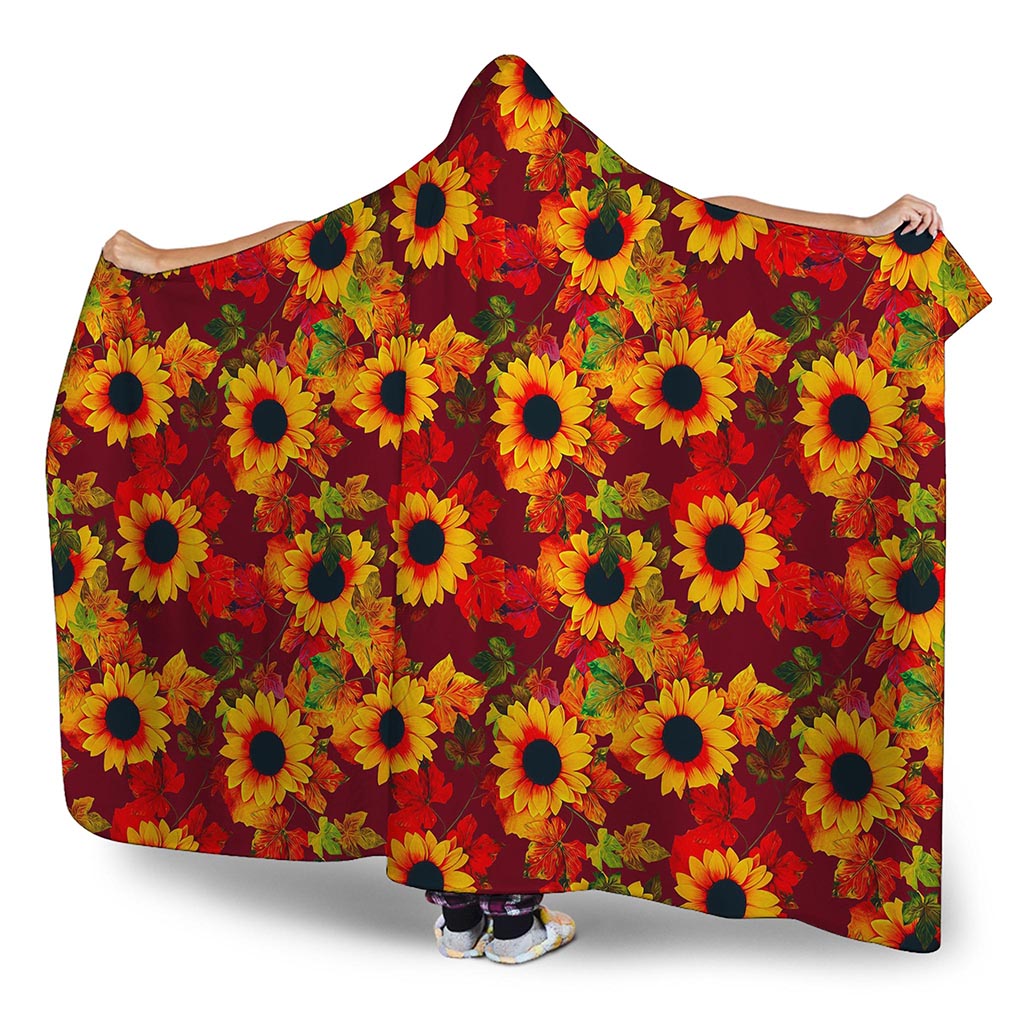 Red Autumn Sunflower Pattern Print Hooded Blanket