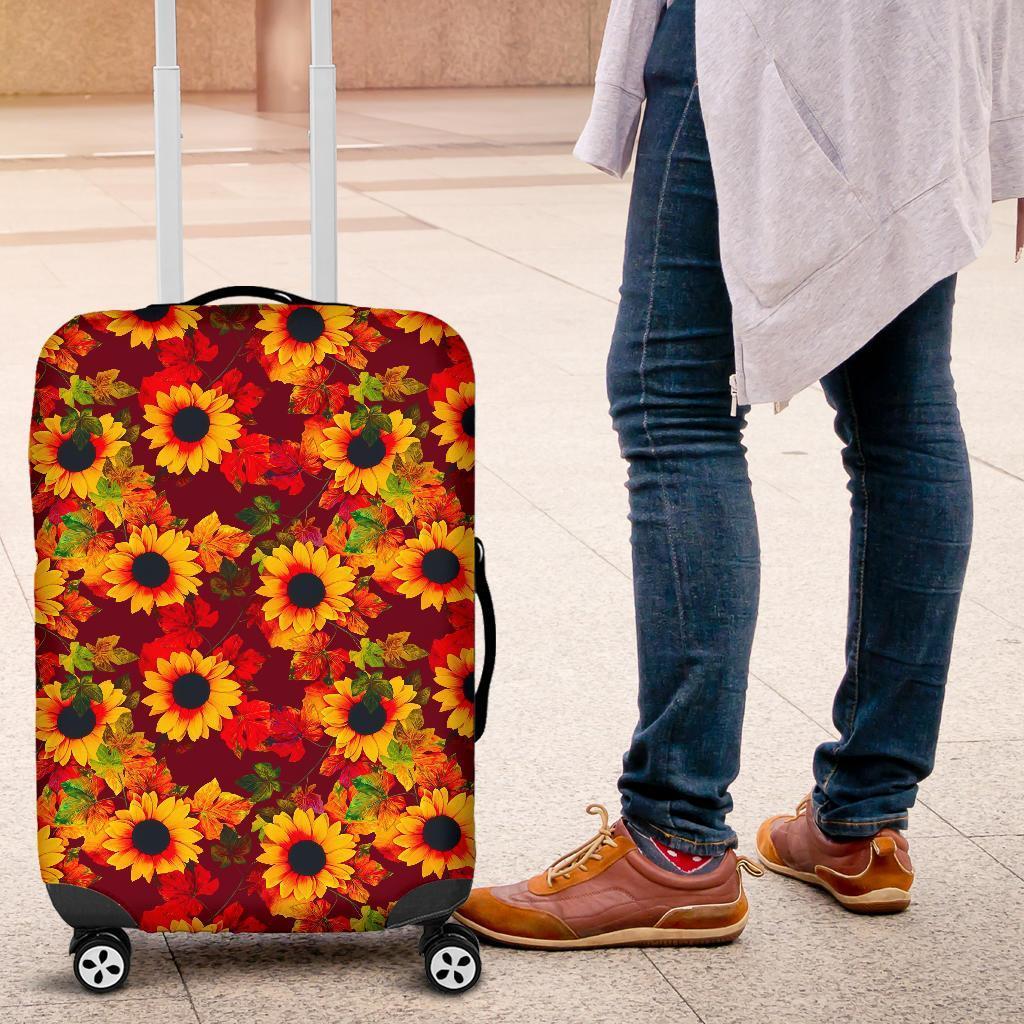 Red Autumn Sunflower Pattern Print Luggage Cover GearFrost