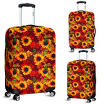 Red Autumn Sunflower Pattern Print Luggage Cover GearFrost