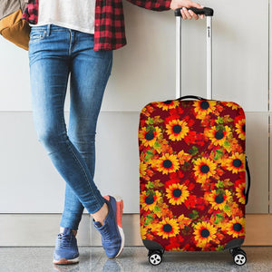 Red Autumn Sunflower Pattern Print Luggage Cover GearFrost