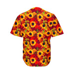 Red Autumn Sunflower Pattern Print Men's Baseball Jersey