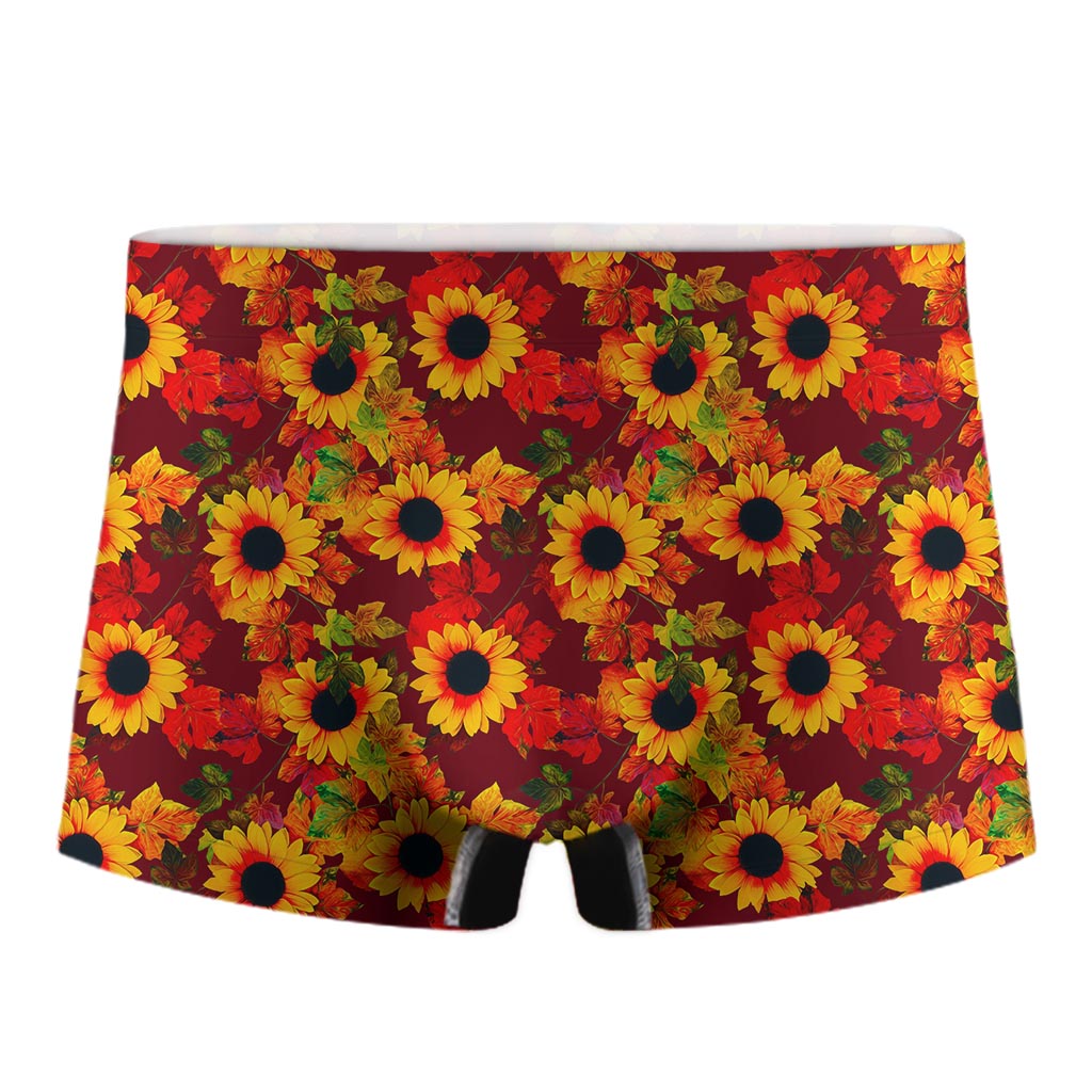 Red Autumn Sunflower Pattern Print Men's Boxer Briefs