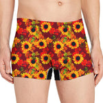 Red Autumn Sunflower Pattern Print Men's Boxer Briefs