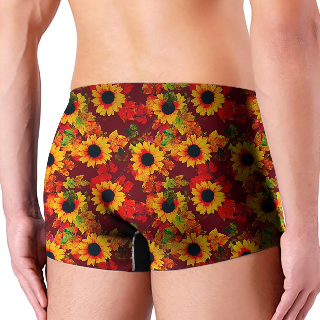 Red Autumn Sunflower Pattern Print Men's Boxer Briefs