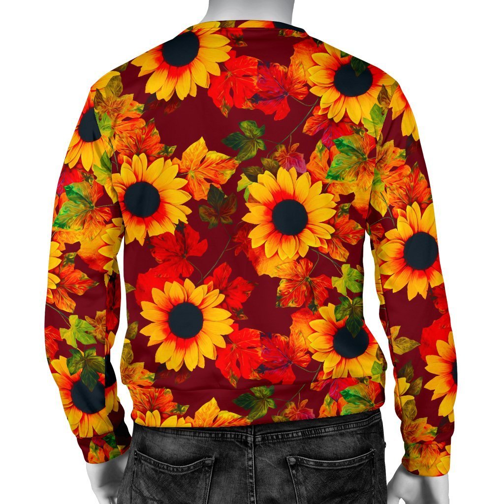 Red Autumn Sunflower Pattern Print Men's Crewneck Sweatshirt GearFrost