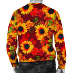 Red Autumn Sunflower Pattern Print Men's Crewneck Sweatshirt GearFrost