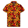 Red Autumn Sunflower Pattern Print Men's Short Sleeve Shirt