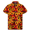 Red Autumn Sunflower Pattern Print Men's Short Sleeve Shirt