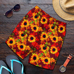 Red Autumn Sunflower Pattern Print Men's Shorts