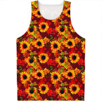 Red Autumn Sunflower Pattern Print Men's Tank Top