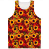 Red Autumn Sunflower Pattern Print Men's Tank Top