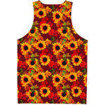 Red Autumn Sunflower Pattern Print Men's Tank Top