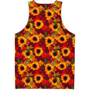 Red Autumn Sunflower Pattern Print Men's Tank Top