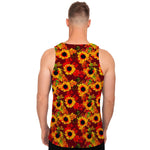 Red Autumn Sunflower Pattern Print Men's Tank Top