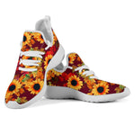 Red Autumn Sunflower Pattern Print Mesh Knit Shoes GearFrost