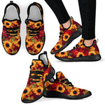 Red Autumn Sunflower Pattern Print Mesh Knit Shoes GearFrost