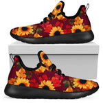 Red Autumn Sunflower Pattern Print Mesh Knit Shoes GearFrost