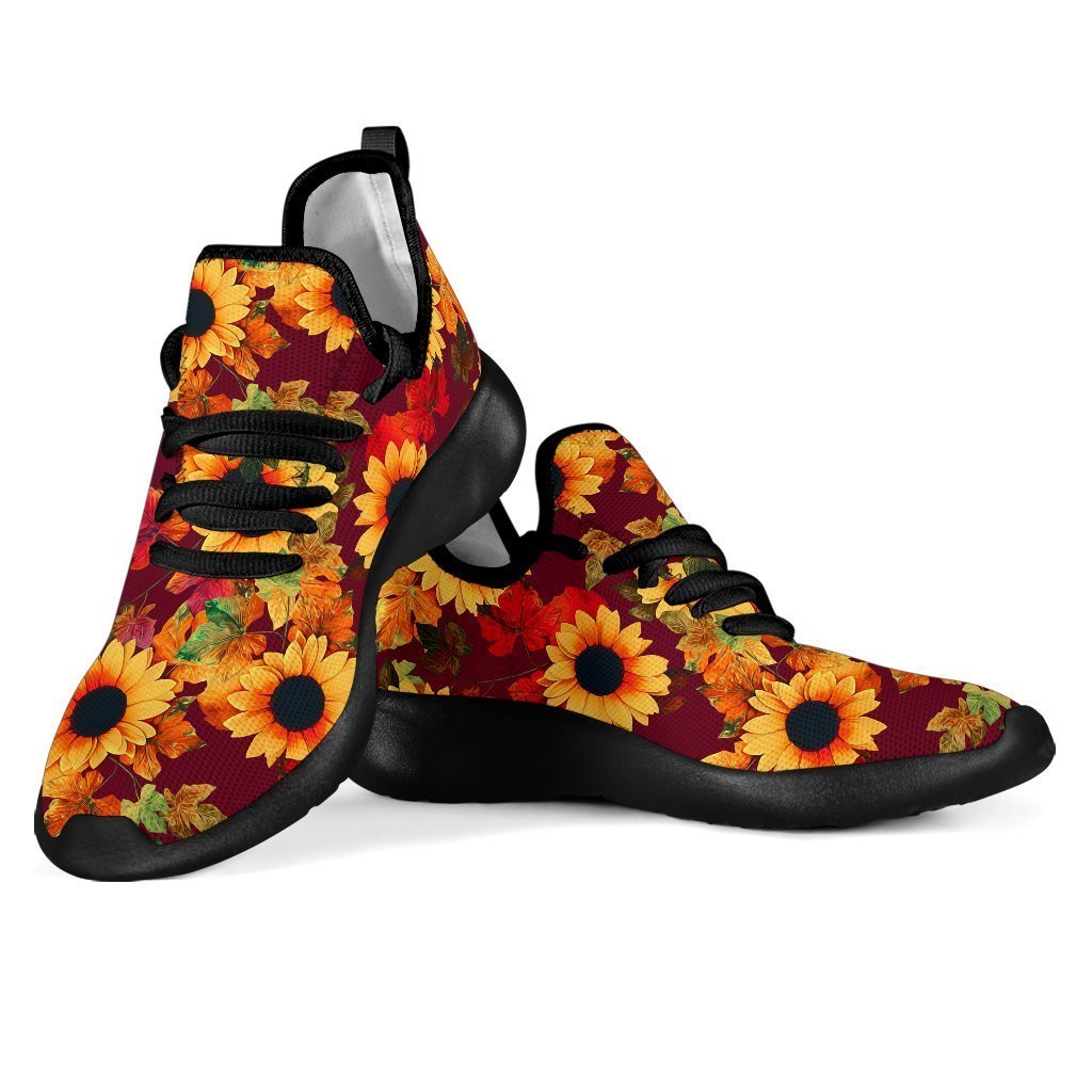 Red Autumn Sunflower Pattern Print Mesh Knit Shoes GearFrost