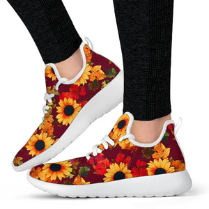 Red Autumn Sunflower Pattern Print Mesh Knit Shoes GearFrost