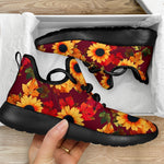 Red Autumn Sunflower Pattern Print Mesh Knit Shoes GearFrost