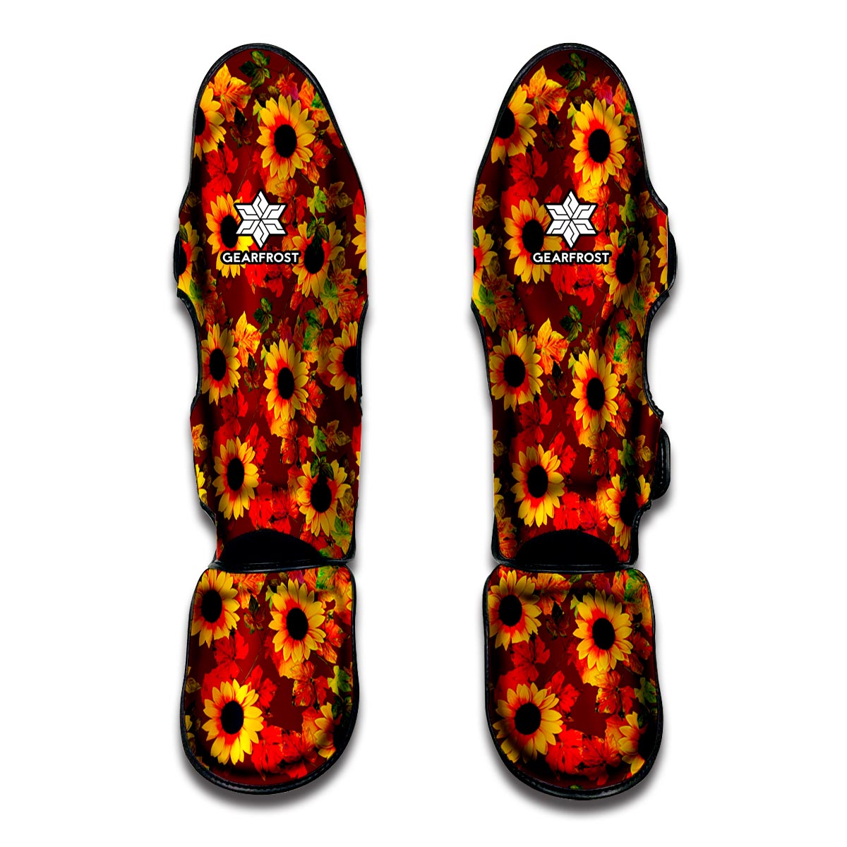 Red Autumn Sunflower Pattern Print Muay Thai Shin Guard