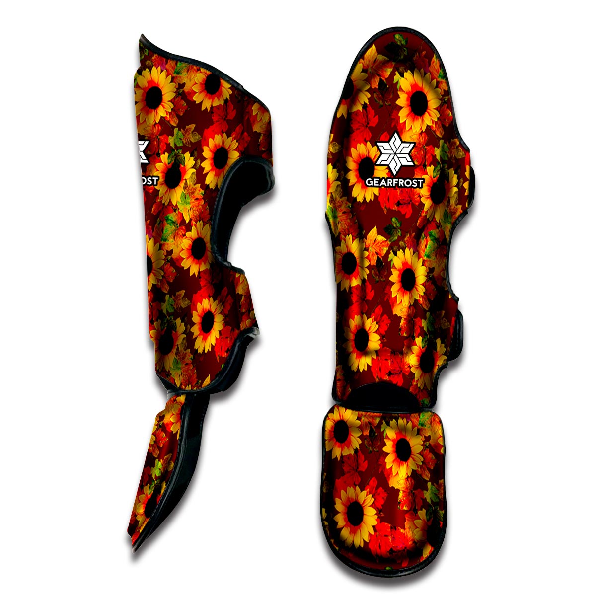 Red Autumn Sunflower Pattern Print Muay Thai Shin Guard