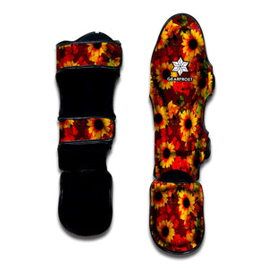 Red Autumn Sunflower Pattern Print Muay Thai Shin Guard