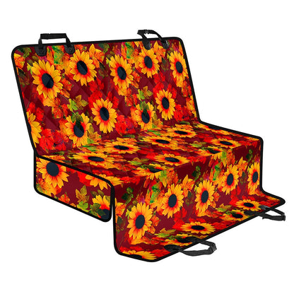 Red Autumn Sunflower Pattern Print Pet Car Back Seat Cover