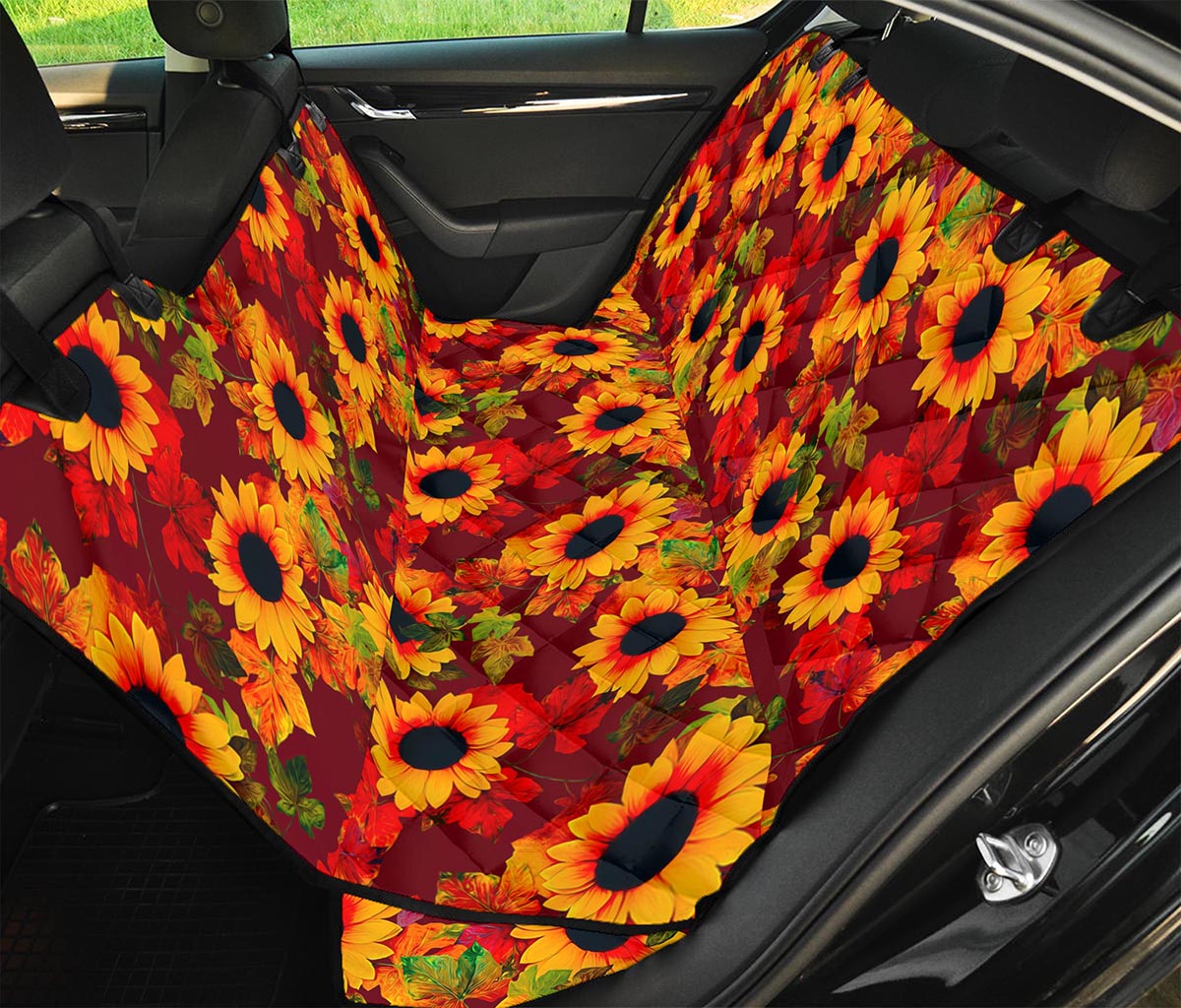 Red Autumn Sunflower Pattern Print Pet Car Back Seat Cover