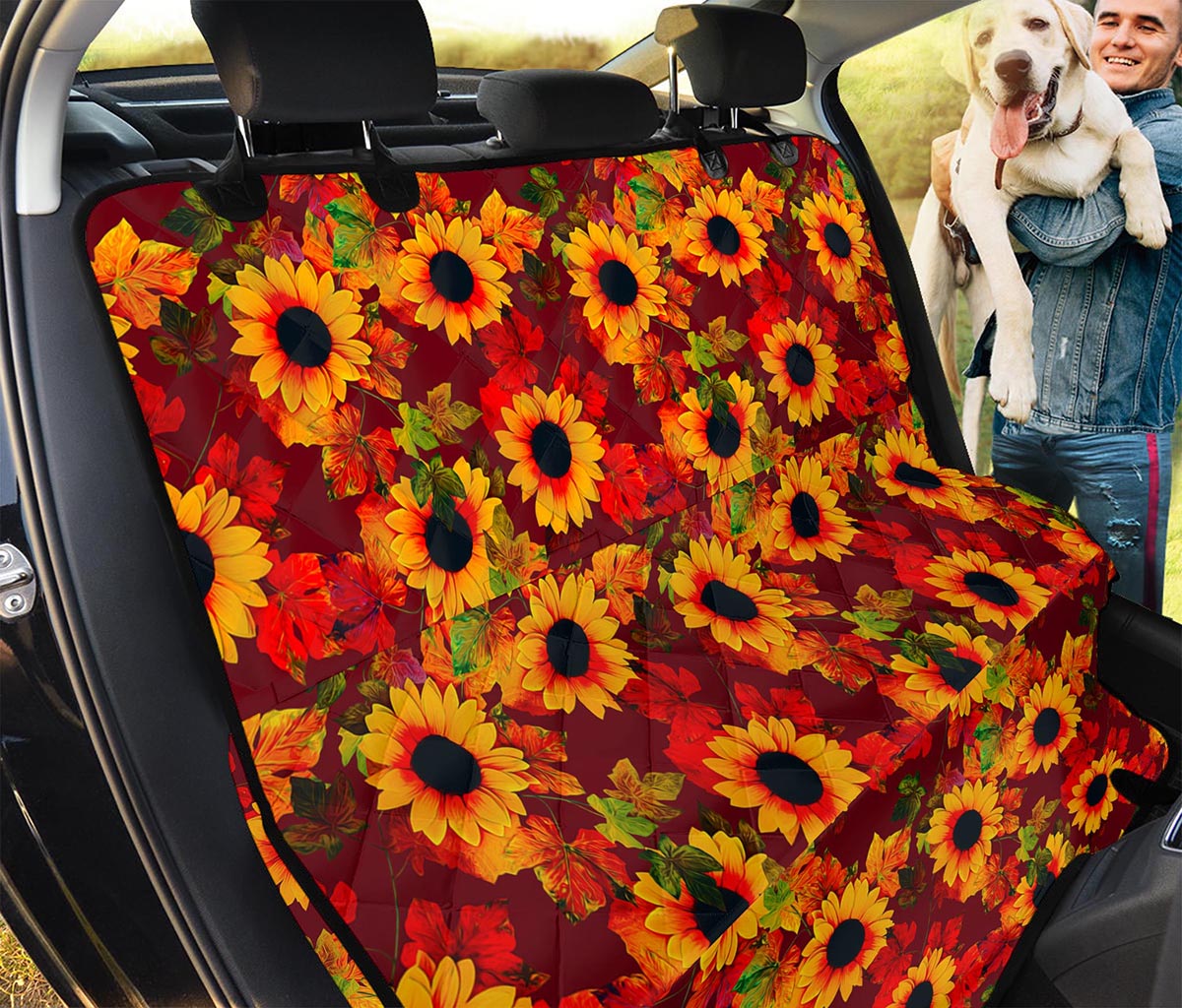 Red Autumn Sunflower Pattern Print Pet Car Back Seat Cover