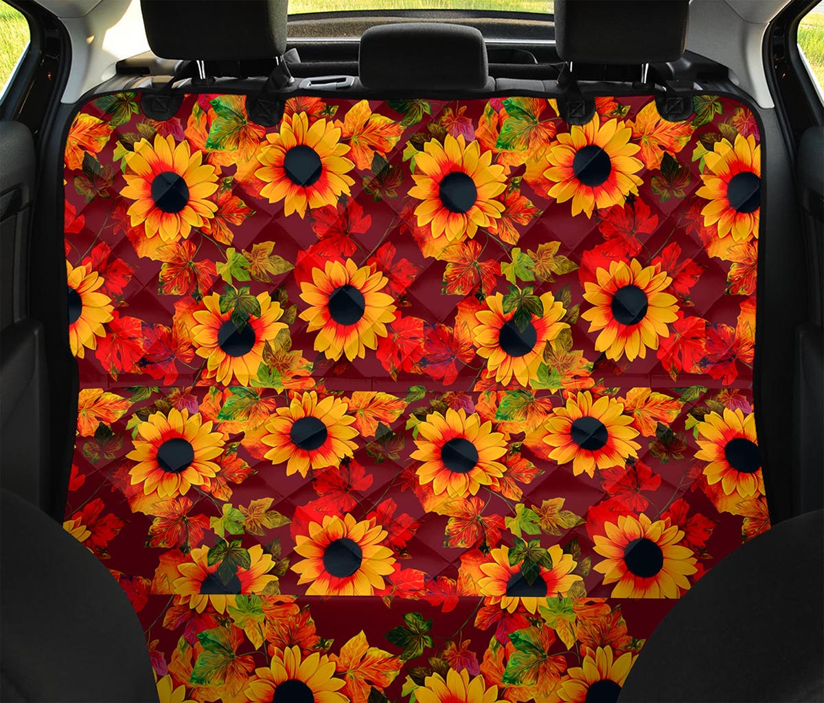 Red Autumn Sunflower Pattern Print Pet Car Back Seat Cover