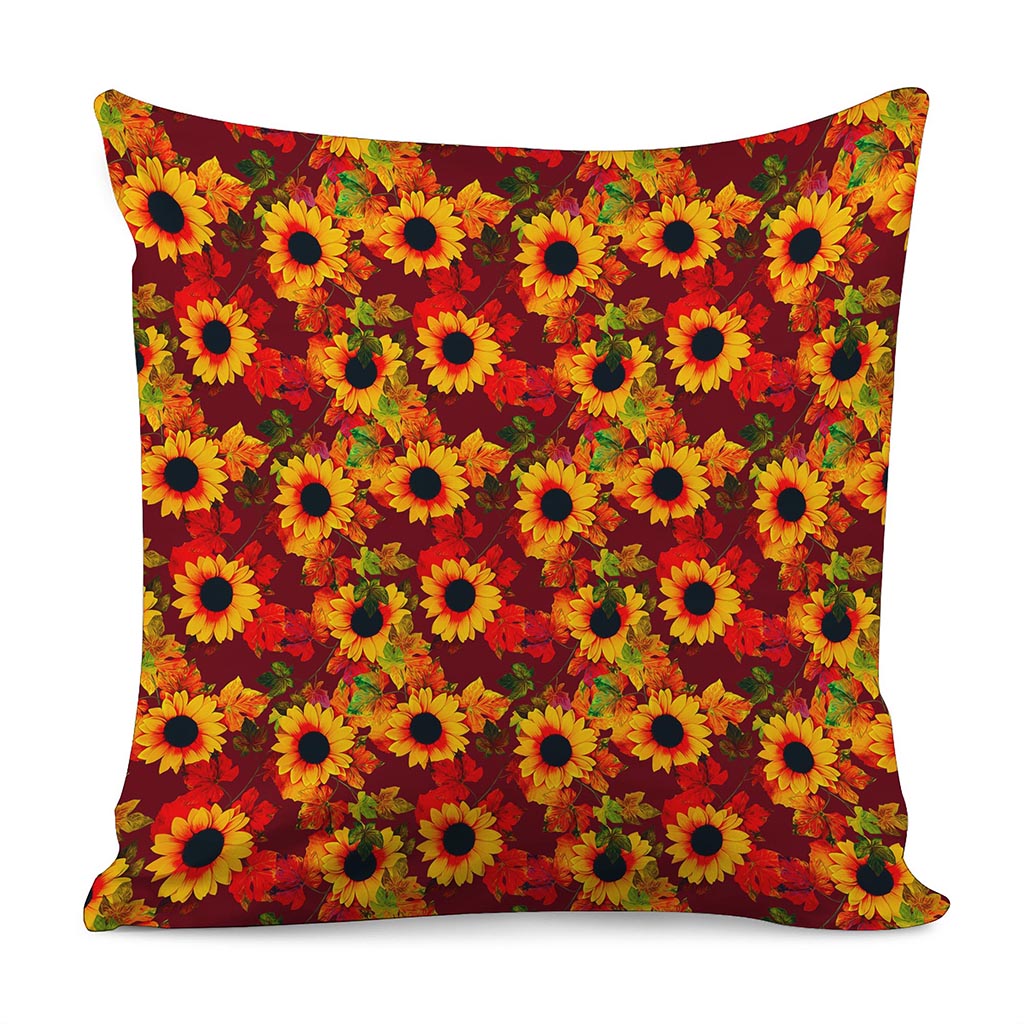 Red Autumn Sunflower Pattern Print Pillow Cover