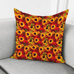 Red Autumn Sunflower Pattern Print Pillow Cover