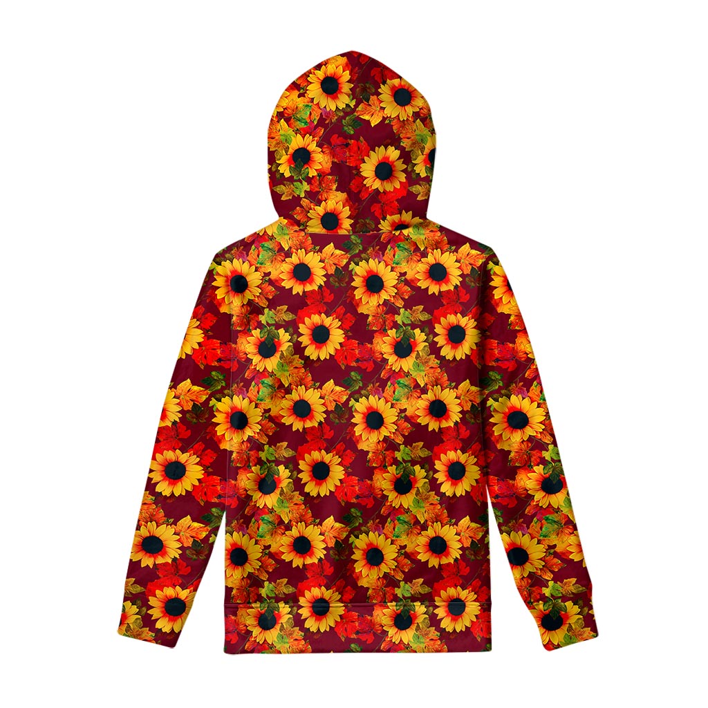 Red Autumn Sunflower Pattern Print Pullover Hoodie