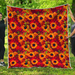 Red Autumn Sunflower Pattern Print Quilt