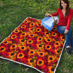 Red Autumn Sunflower Pattern Print Quilt