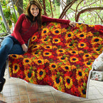 Red Autumn Sunflower Pattern Print Quilt