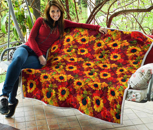 Red Autumn Sunflower Pattern Print Quilt