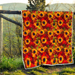 Red Autumn Sunflower Pattern Print Quilt