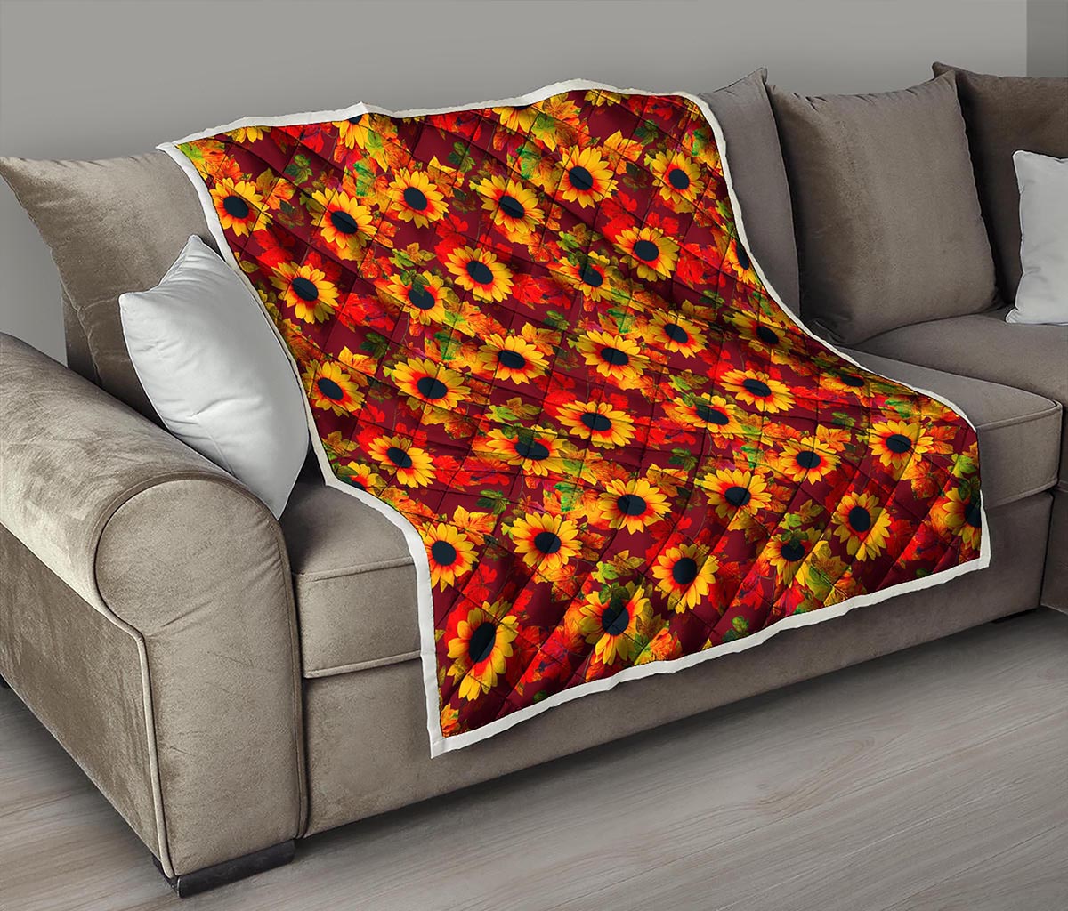 Red Autumn Sunflower Pattern Print Quilt