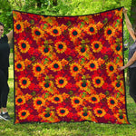 Red Autumn Sunflower Pattern Print Quilt