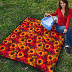 Red Autumn Sunflower Pattern Print Quilt