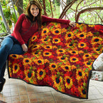 Red Autumn Sunflower Pattern Print Quilt