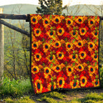 Red Autumn Sunflower Pattern Print Quilt