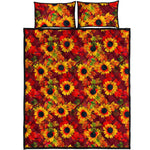 Red Autumn Sunflower Pattern Print Quilt Bed Set