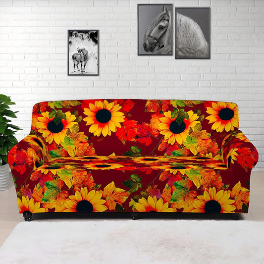 Red Autumn Sunflower Pattern Print Sofa Cover