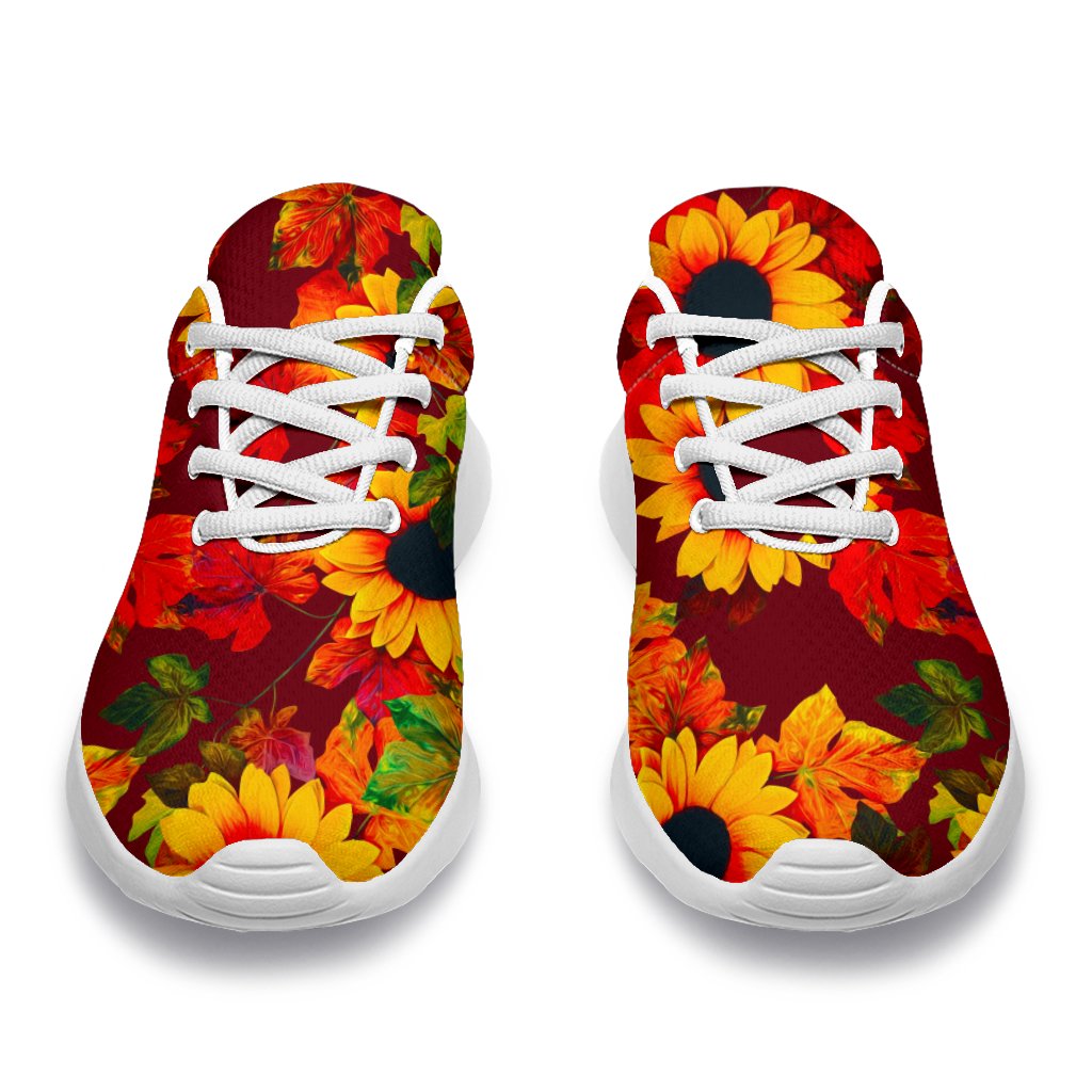 Red Autumn Sunflower Pattern Print Sport Shoes GearFrost